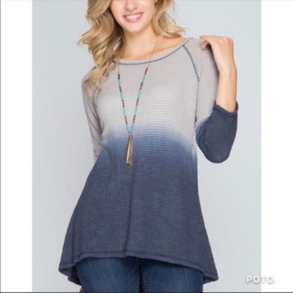 Ombre Dip Dye Blue Thermal Hacci Top